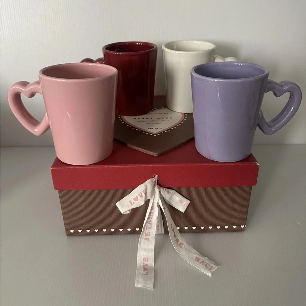 NIB Set of 4 Williams Sonoma Heart Handle Mugs (6 boxes available)